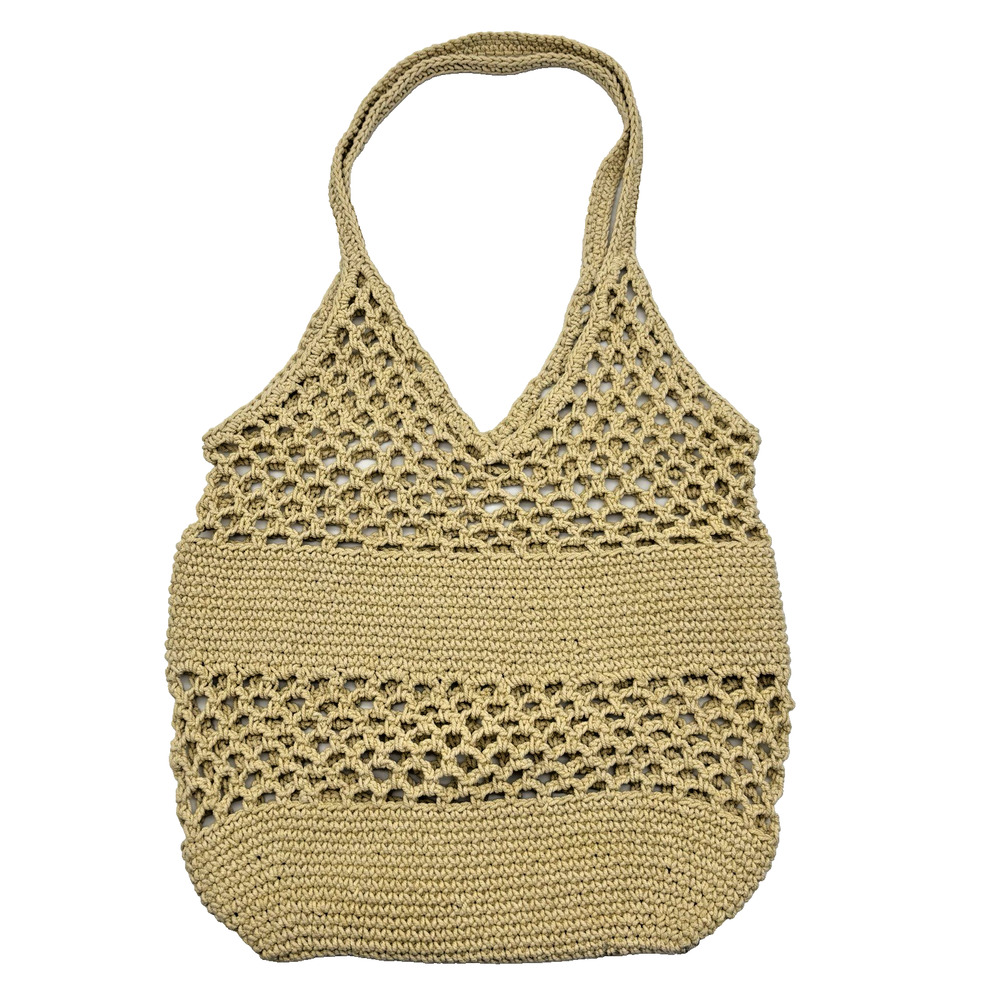 Carbon2Cobalt Beige 100% Cotton French Crochet Market Mesh Tote Bag 15x12"